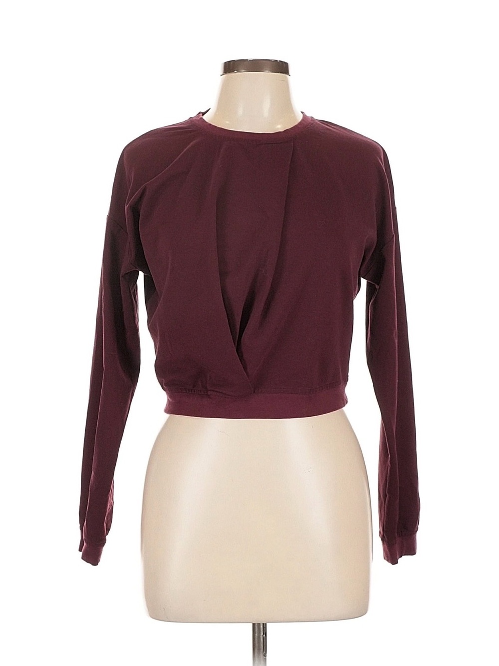 Bishop + Young Burgundy Cropped Long Sleeve Top Size Large